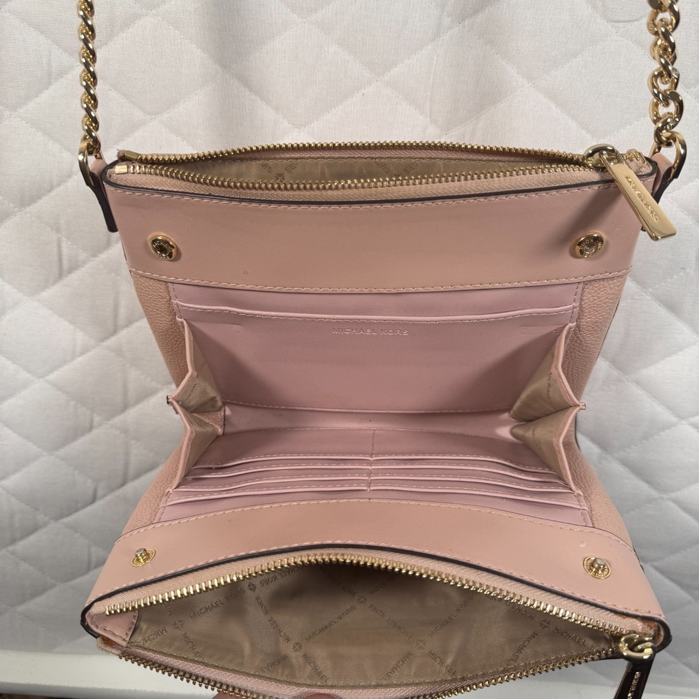 MICHAEL Michael Kors PINK Crossbody Bag Leather  With Gold Chain - Picture 3 of 5